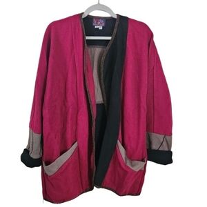 Red Rover Color Block Open Front Jacket Size M